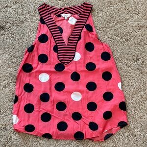 crown & ivy Pink Polka Dot Tank with Navy Trim